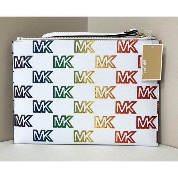 New Michael Kors Jet Set Travel X-Large Zip Clutch Wristlet Pride Optic White - Picture 3 of 4